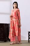 Abbaran_Pink Chanderi Printed Floral Round Straight Kurta Palazzo Set _Online_at_Aza_Fashions