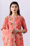 Abbaran_Pink Chanderi Printed Floral Round Straight Kurta Palazzo Set _at_Aza_Fashions