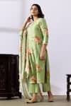 Abbaran_Green Chanderi Printed Floral Round Straight Kurta Palazzo Set _Online_at_Aza_Fashions