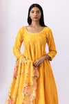 Shop_Abbaran_Yellow Chanderi Printed Floral Round Embroidered Gathered Anarkali Palazzo Set _Online_at_Aza_Fashions