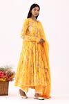 Buy_Abbaran_Yellow Cotton Cambric Print Floral Round Neck Anarkali Set _Online_at_Aza_Fashions