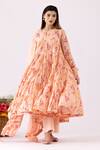 Buy_Abbaran_Peach Cotton Embroidery, Lace Round Neck Flower Block Print Anarkali Set_Online_at_Aza_Fashions