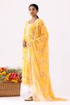 Abbaran_Yellow Cotton Cambric Print Flower Bloom Round Neck Block Kurta Set _Online_at_Aza_Fashions