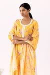 Buy_Abbaran_Yellow Cotton Cambric Print Flower Bloom Round Neck Block Kurta Set _Online_at_Aza_Fashions