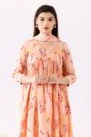 Buy_Abbaran_Peach Cotton Embroidery V-neck Flower Print Gathered Anarkali Set _Online_at_Aza_Fashions
