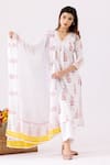 Shop_Abbaran_Ivory Cotton Cambric Printed And Embellished Floral V Neck A-line Kurta Set _Online_at_Aza_Fashions