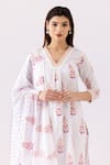 Abbaran_Ivory Cotton Cambric Printed And Embellished Floral V Neck A-line Kurta Set _at_Aza_Fashions