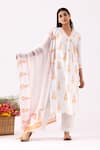 Buy_Abbaran_Ivory Cotton Cambric Printed And Embellished Floral V Neck Block A-line Kurta Set _Online_at_Aza_Fashions