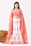 Abbaran_Ivory Chanderi Printed And Embroidered Floral Block U Neck Lehenga Set _Online_at_Aza_Fashions