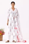 Abbaran_Ivory Cotton Cambric Printed And Embellished Floral V Neck Block Kurta Set _Online_at_Aza_Fashions