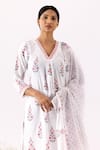 Buy_Abbaran_Ivory Cotton Cambric Printed And Embellished Floral V Neck Block Kurta Set _Online_at_Aza_Fashions