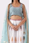 Abbaran_Ivory Chanderi Printed And Embroidered Floral Block U & Foil Lehenga Set _at_Aza_Fashions