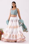 Shop_Abbaran_Ivory Chanderi Printed And Embroidered Floral Block U & Foil Lehenga Set _Online_at_Aza_Fashions