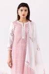 Abbaran_Ivory Cotton Cambric Printed And Embellished Floral Notched Straight Kurta Set _at_Aza_Fashions