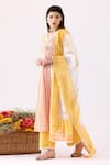 Abbaran_Yellow Cotton, Muslin Embroidery, Lace V-neck Floral Print Panelled Anarkali Set_Online_at_Aza_Fashions