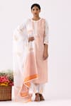 Abbaran_Ivory Cotton Cambric Printed And Embellished Floral Notched Round Neck Kurta Set _Online_at_Aza_Fashions