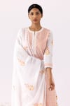 Shop_Abbaran_Ivory Cotton Cambric Printed And Embellished Floral Notched Round Neck Kurta Set _Online_at_Aza_Fashions