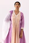 Shop_Abbaran_Purple Cotton Cambric Printed And Embellished Floral Block Panelled Anarkali Set _Online_at_Aza_Fashions