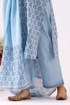 Abbaran_Blue Cotton Cambric Printed Floral Notched Kurta Palazzo Set _at_Aza_Fashions