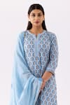 Shop_Abbaran_Blue Cotton Cambric Printed Floral Notched Kurta Palazzo Set _Online_at_Aza_Fashions