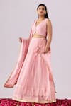 Abbaran_Pink Georgette Embroidered Chikankari Thread And Sequin Work V Neck Lehenga Set _Online_at_Aza_Fashions