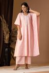 Shop Abbaran Pink Cotton Round Neck Floret Print Kaftan And Palazzo Set Online at Aza Fashions Shop_Abbaran_Pink Cotton Round Neck Floret Print Kaftan And Palazzo Set _Online_at_Aza_Fashions