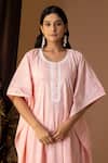 Abbaran Pink Cotton Round Neck Floret Print Kaftan And Palazzo Set at Aza Fashions Abbaran_Pink Cotton Round Neck Floret Print Kaftan And Palazzo Set _at_Aza_Fashions
