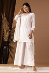 Abbaran White Cotton, Chiffon Lace, Tassels Keyhole Neck Bloom Pattern Kurta Gharara Set Online at Aza Fashions Abbaran_White Cotton, Chiffon Lace, Tassels Keyhole Neck Bloom Pattern Kurta Gharara Set _Online_at_Aza_Fashions
