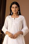 Shop Abbaran White Cotton, Chiffon Lace, Tassels Keyhole Neck Bloom Pattern Kurta Gharara Set Online at Aza Fashions Shop_Abbaran_White Cotton, Chiffon Lace, Tassels Keyhole Neck Bloom Pattern Kurta Gharara Set _Online_at_Aza_Fashions