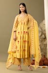 Abbaran_Yellow Anarkali And Palazzo Cotton Cambric Printed Block Floral & Paisley Set _Online_at_Aza_Fashions