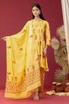 Abbaran Yellow Cotton Gota Patti Round Neck Paisley And Floral Print Kurta Salwar Set Online at Aza Fashions Abbaran_Yellow Cotton Gota Patti Round Neck Paisley And Floral Print Kurta Salwar Set _Online_at_Aza_Fashions