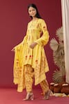 Shop Abbaran Yellow Cotton Gota Patti Round Neck Paisley And Floral Print Kurta Salwar Set Online at Aza Fashions Shop_Abbaran_Yellow Cotton Gota Patti Round Neck Paisley And Floral Print Kurta Salwar Set _Online_at_Aza_Fashions