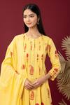 Abbaran Yellow Cotton Gota Patti Round Neck Paisley And Floral Print Kurta Salwar Set at Aza Fashions Abbaran_Yellow Cotton Gota Patti Round Neck Paisley And Floral Print Kurta Salwar Set _at_Aza_Fashions