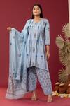 Abbaran Blue , Satin Embroidery Round Neck Block Print Kurta Salwar Set Online at Aza Fashions Abbaran_Blue , Satin Embroidery Round Neck Block Print Kurta Salwar Set _Online_at_Aza_Fashions