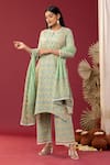 Abbaran_Green Kurta And Palazzo Cotton Cambric Printed Block Floral Asymmetric Set _Online_at_Aza_Fashions