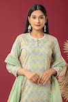 Shop_Abbaran_Green Kurta And Palazzo Cotton Cambric Printed Block Floral Asymmetric Set _Online_at_Aza_Fashions