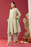 Abbaran_Green Kurta And Palazzo Cotton Cambric Printed Block Floral Asymmetric Set _at_Aza_Fashions