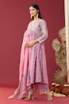 Buy_Abbaran_Pink Cotton Embroidery V-neck Floret Print Anarkali Palazzo Set _Online_at_Aza_Fashions