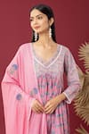 Abbaran_Pink Cotton Embroidery V-neck Floret Print Anarkali Palazzo Set _at_Aza_Fashions