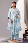 Abbaran Blue Cotton Lace Round Neck Floral Print Kurta Palazzo Set Online at Aza Fashions Abbaran_Blue Cotton Lace Round Neck Floral Print Kurta Palazzo Set _Online_at_Aza_Fashions