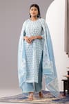 Buy Abbaran Blue Cotton Lace Round Neck Floral Print Kurta Palazzo Set Online at Aza Fashions Buy_Abbaran_Blue Cotton Lace Round Neck Floral Print Kurta Palazzo Set _Online_at_Aza_Fashions