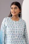 Abbaran Blue Cotton Lace Round Neck Floral Print Kurta Palazzo Set at Aza Fashions Abbaran_Blue Cotton Lace Round Neck Floral Print Kurta Palazzo Set _at_Aza_Fashions