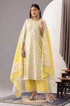 Abbaran_Yellow Kurta And Palazzo - Cotton Cambric Printed Polka Dots Round Flower Set _Online_at_Aza_Fashions