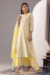 Buy_Abbaran_Yellow Kurta And Palazzo - Cotton Cambric Printed Polka Dots Round Flower Set _Online_at_Aza_Fashions