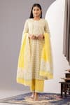 Shop_Abbaran_Yellow Kurta And Palazzo - Cotton Cambric Printed Polka Dots Round Flower Set _Online_at_Aza_Fashions