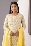 Abbaran_Yellow Kurta And Palazzo - Cotton Cambric Printed Polka Dots Round Flower Set _at_Aza_Fashions