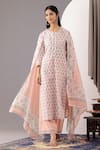 Abbaran_Pink Kurta And Palazzo - Cotton Cambric Printed Polka Dots Round Set _Online_at_Aza_Fashions