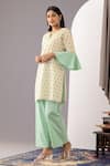 Abbaran_Ivory Cotton Cambric Printed Polka Dots Notched Hand Block Kurta And Palazzo Set _Online_at_Aza_Fashions