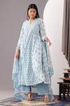 Abbaran_Blue Kurta And Palazzo - Cotton Cambric Printed Polka Dots Hand Block Set _Online_at_Aza_Fashions