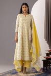 Abbaran_Ivory Kurta And Palazzo - Cotton Cambric Printed Polka Dots Notched Floral Set _Online_at_Aza_Fashions